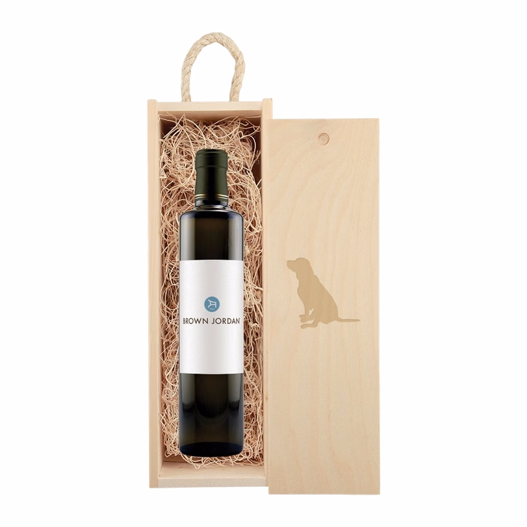 Rustic Laser-Engraved Wood Box with with Full-Color Custom Labeled Balsamic Vinegar