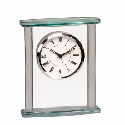 7" Clear/Jade Square Glass Clock with Top