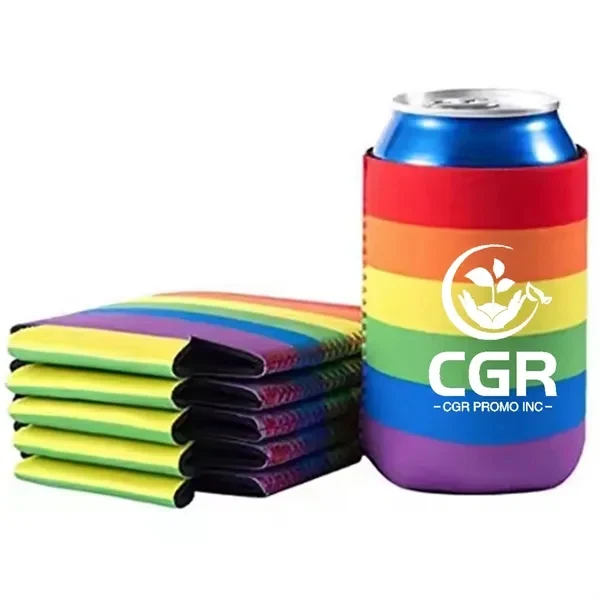 Rainbow Neoprene Can Cooler Holder, custom koozie with logo imprint 1