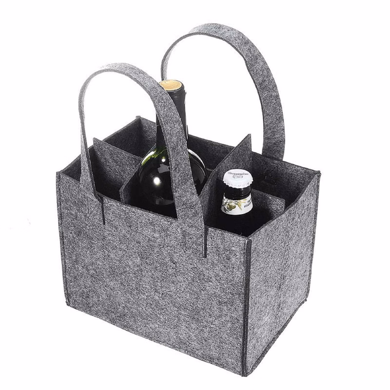 Multi-pockets Felt Wine Tote Bag Beer Pouch with Handle