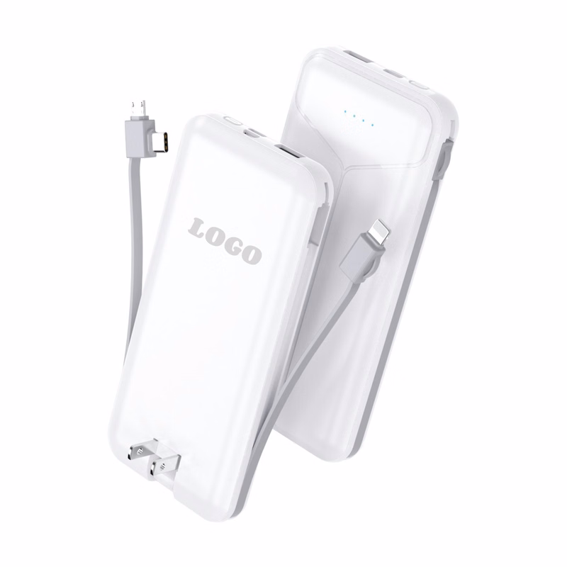 10000Mah Power Bank With Built-In Cable And Ac Charger