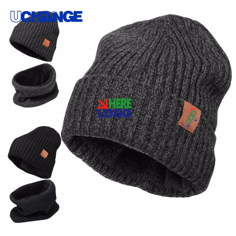 Men Knit Hat Two-Piece Set