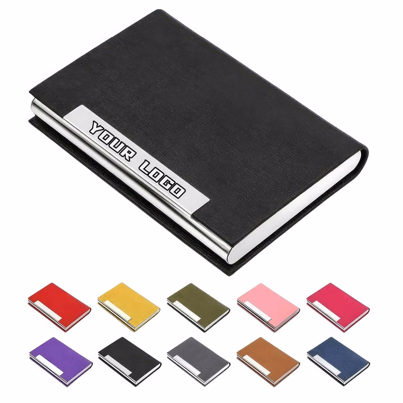 PU Leather & Stainless Steel Business Card Holder