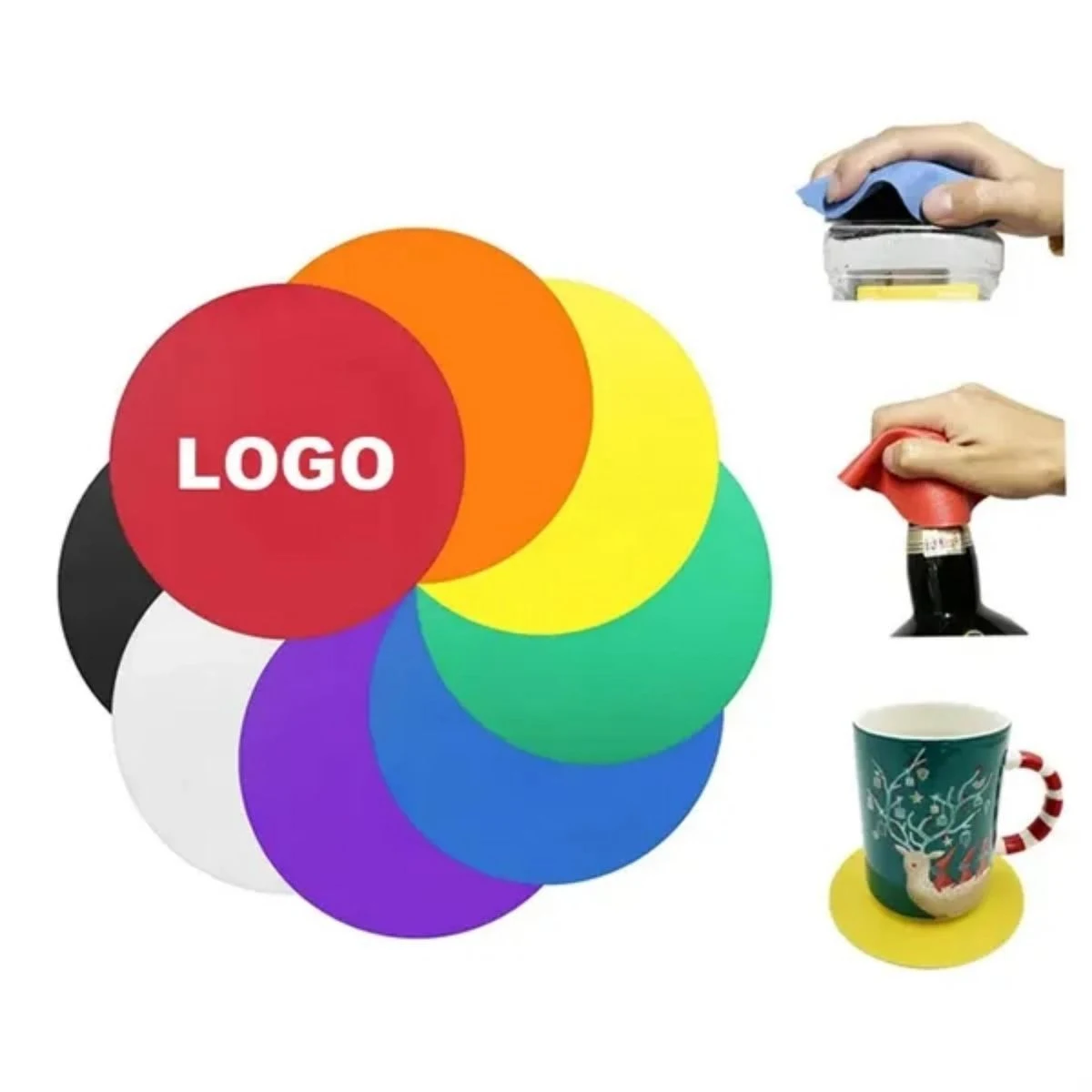 5" Round Silicone Heat Insulation Coaster with Jar Opener 1