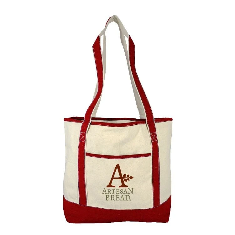 Colorful Red Cotton Boat Tote, custom tote bag with logo imprint 1