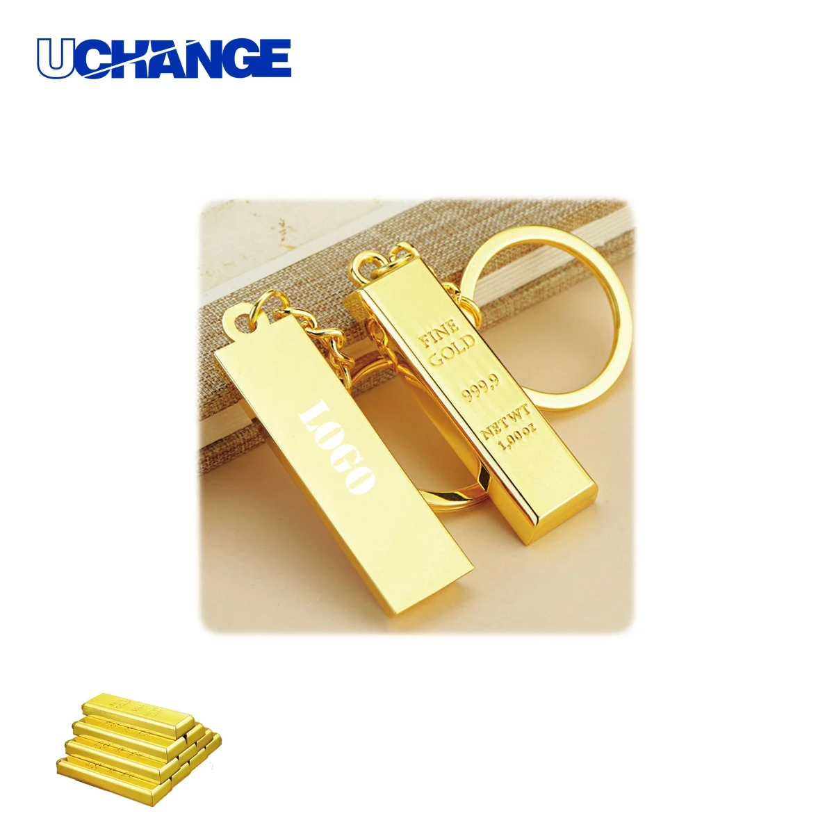 Gold Bar Shaped Metal Keychain Souvenir 1