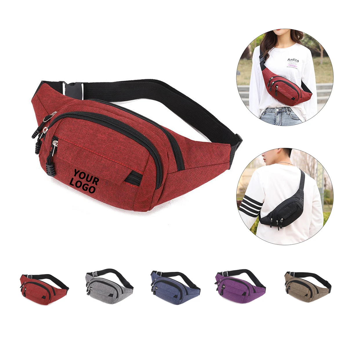 Canvas Crossbody Waist Pack With Four Zipper Pockets 1