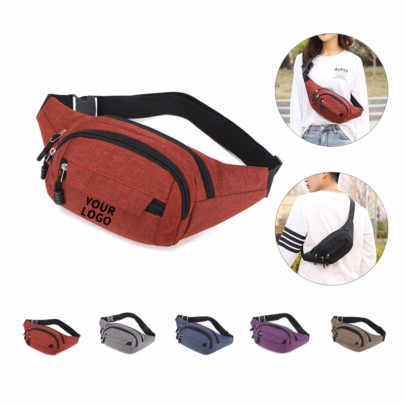 Canvas Crossbody Waist Pack With Four Zipper Pockets