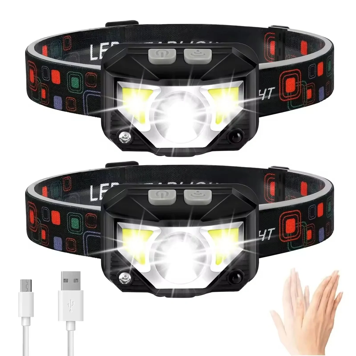 Headlamp 1200 Lumen Ultra-Light Bright LED Rechargeable Head 1