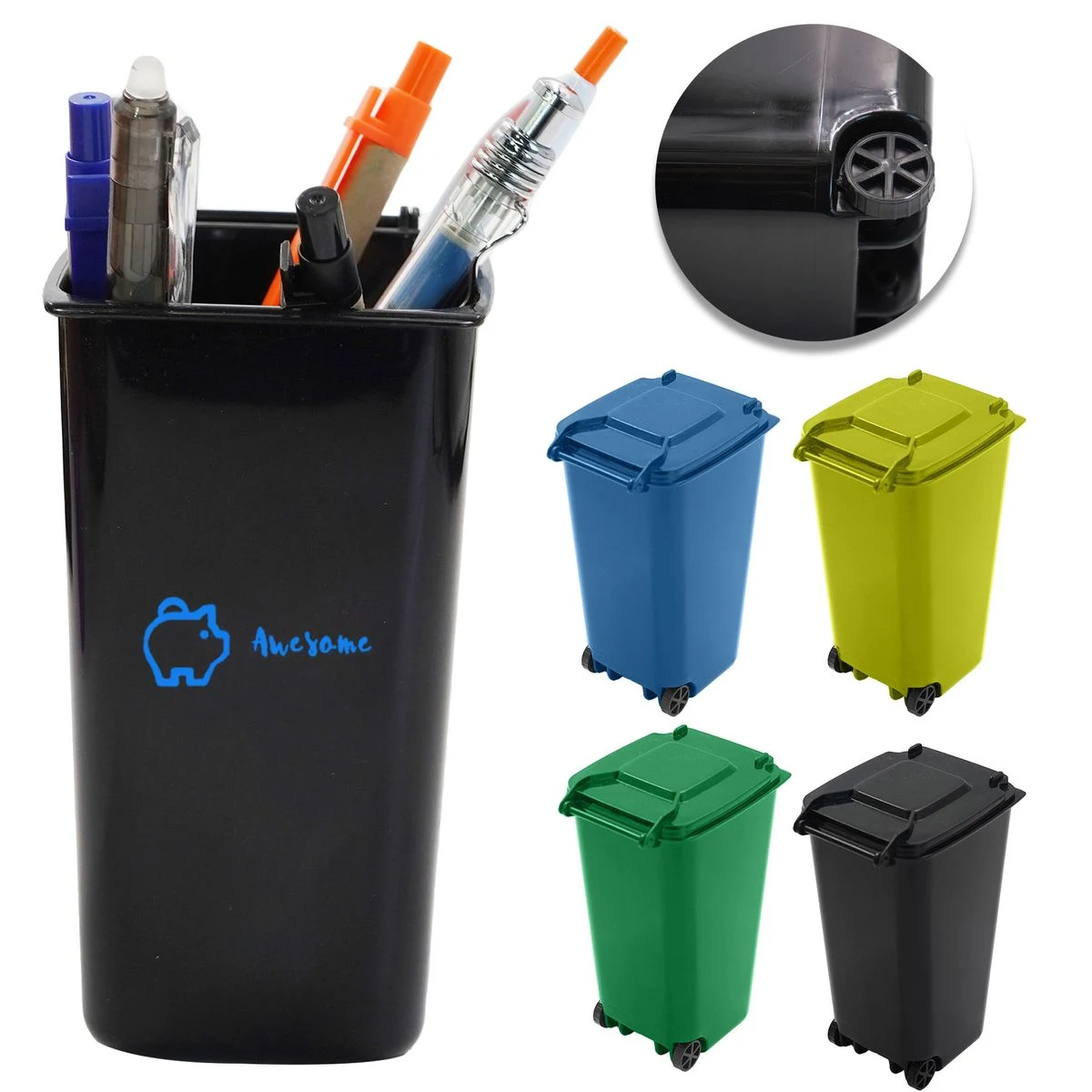Portable Small Desktop Trash Can With Lid And Wheels For Home And Desk 1