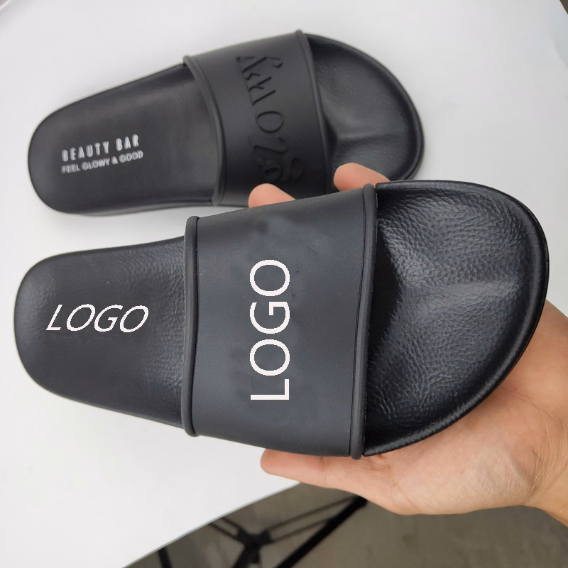 Embossed Unisex Slide Sandals w/Rubber Straps