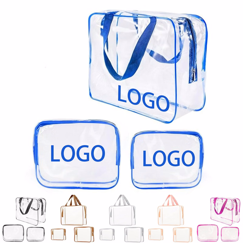 3Pcs Crystal Clear PVC Toiletry Bag Kit