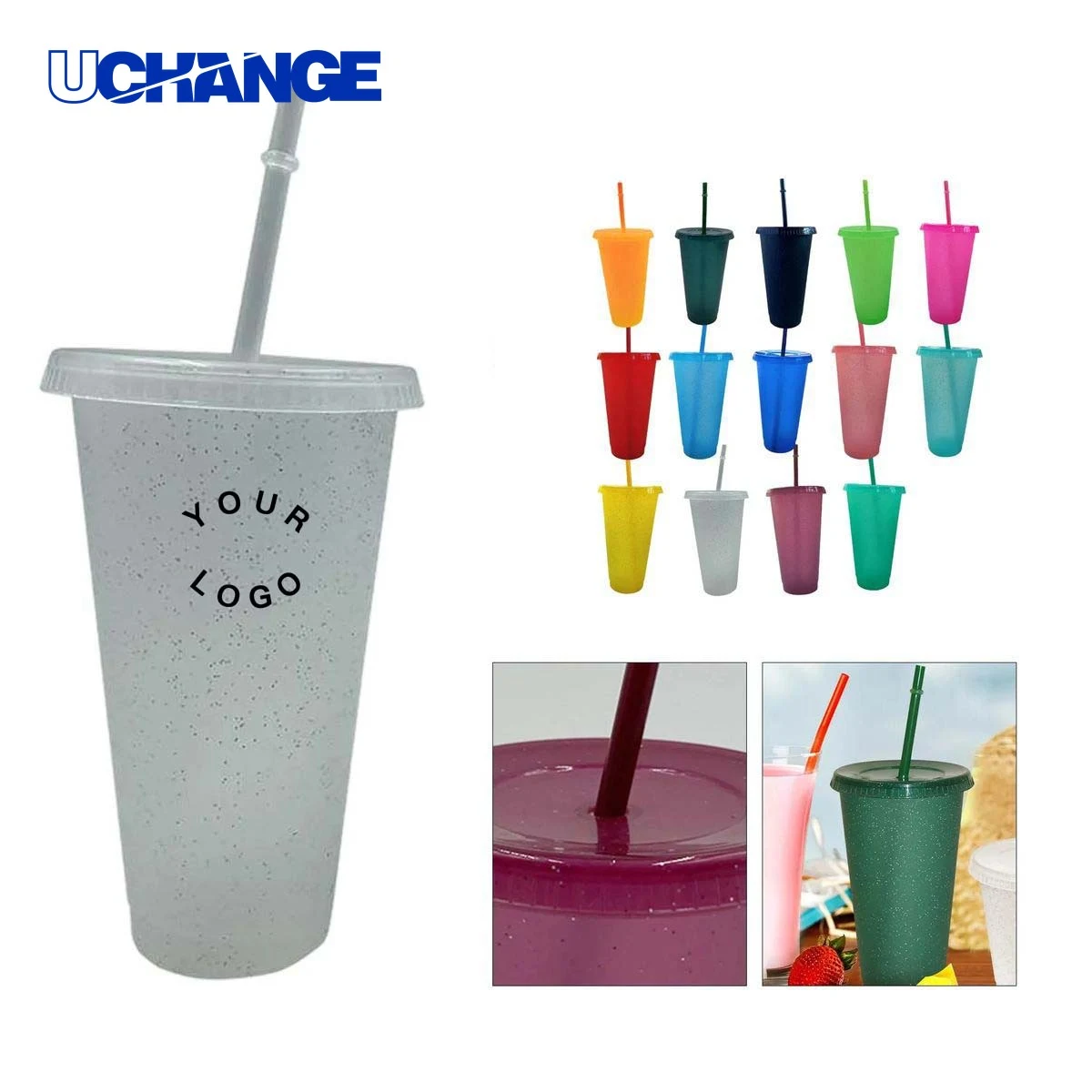 Reusable Glitter Straw Cup 24oz for Drinks 1