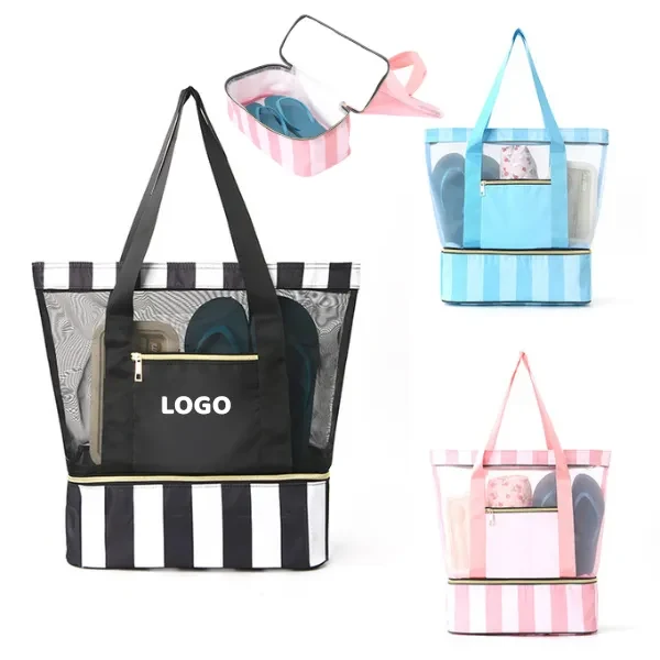 Mesh Beach Tote Bag with Shoe Compartment 1