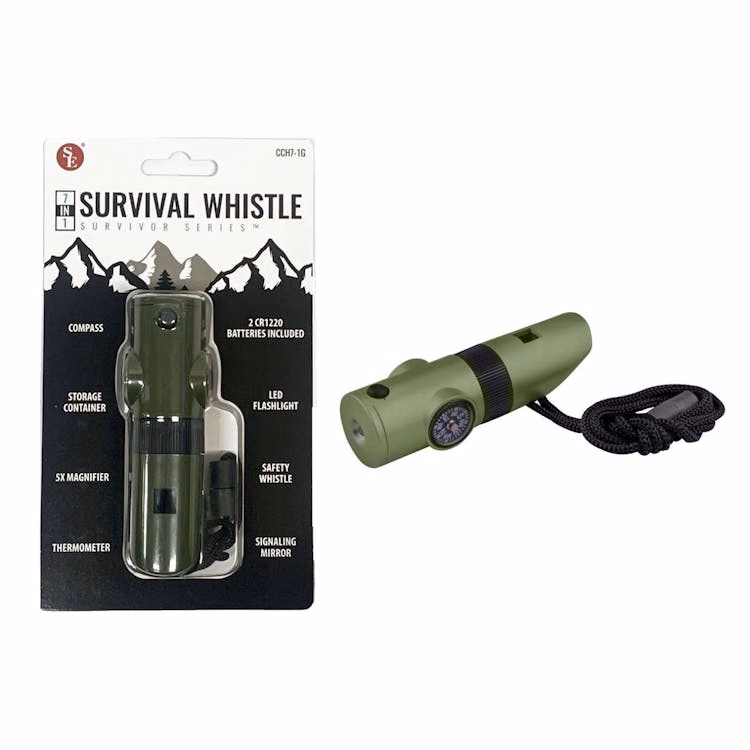7-in-1 Survival Whistles 4" - Green