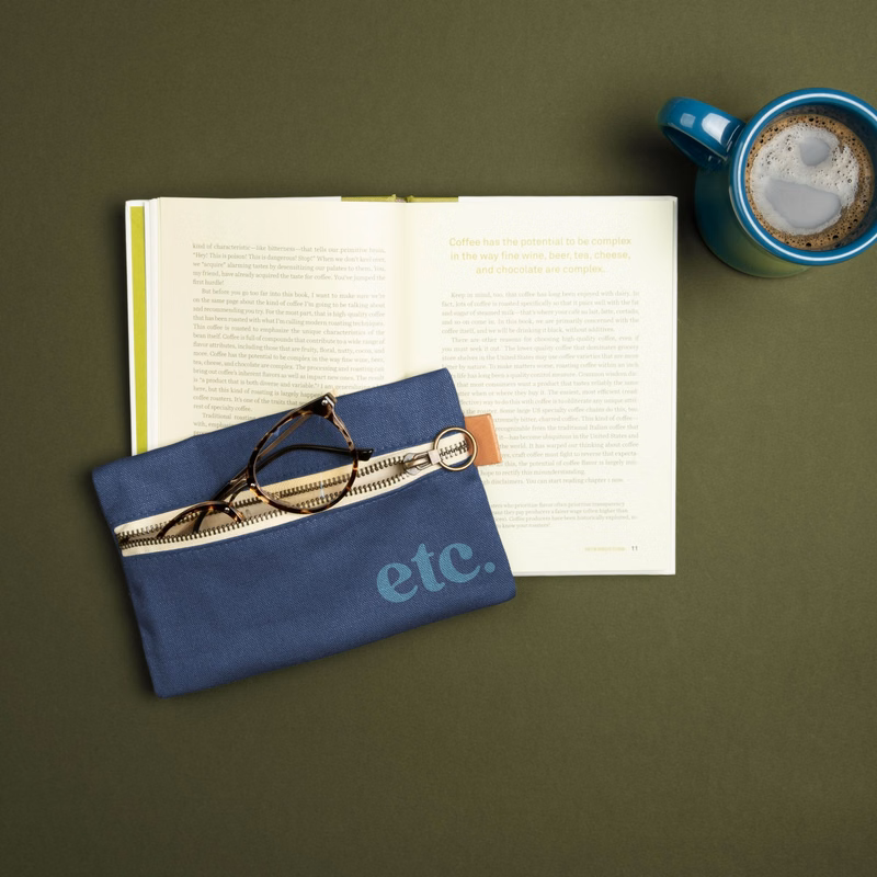 FRONT ZIPPER POUCH SMALL - COLORED CANVAS WITH LEATHER TAB