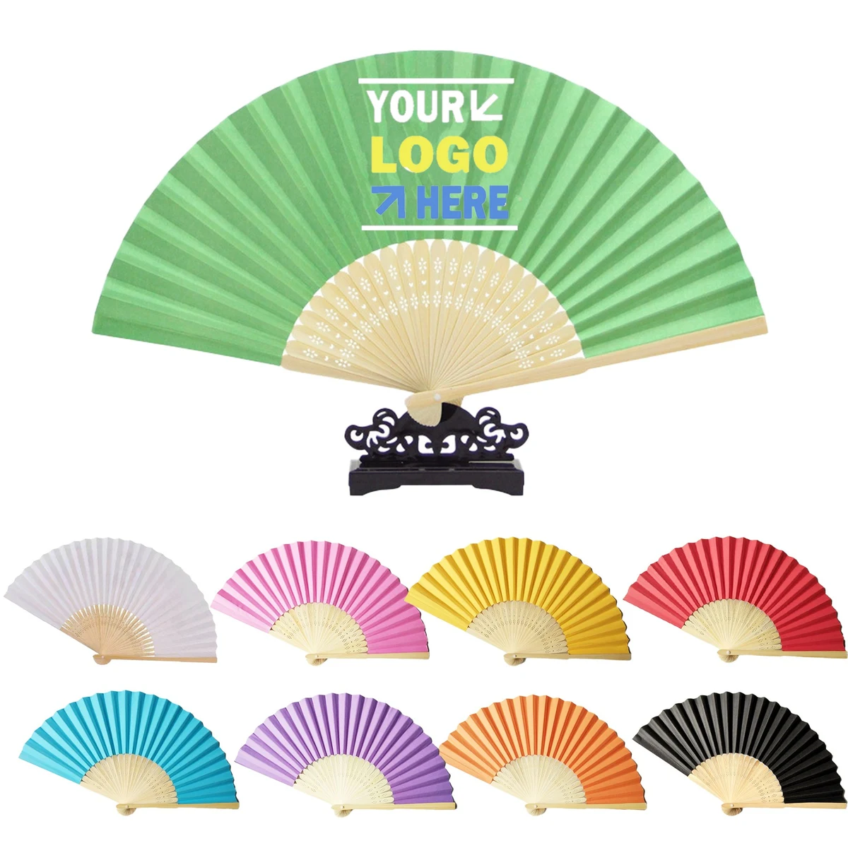 Full-Color Foldable Paper Bamboo Hand Fan 1