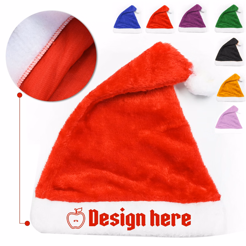 Christmas Santa Hats Short Plush Trim for Adults Kids