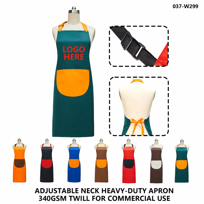 Custom Logo Bib Apron - Two-Tone Promotional Workwear with Pockets