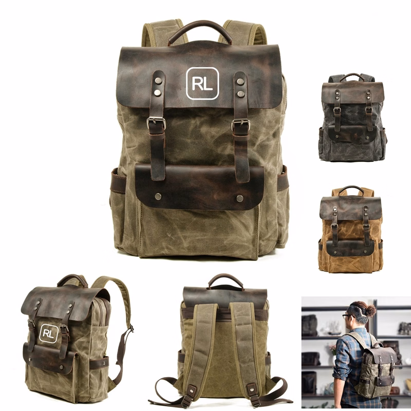 Vintage Waxed Canvas Cowhide Backpack