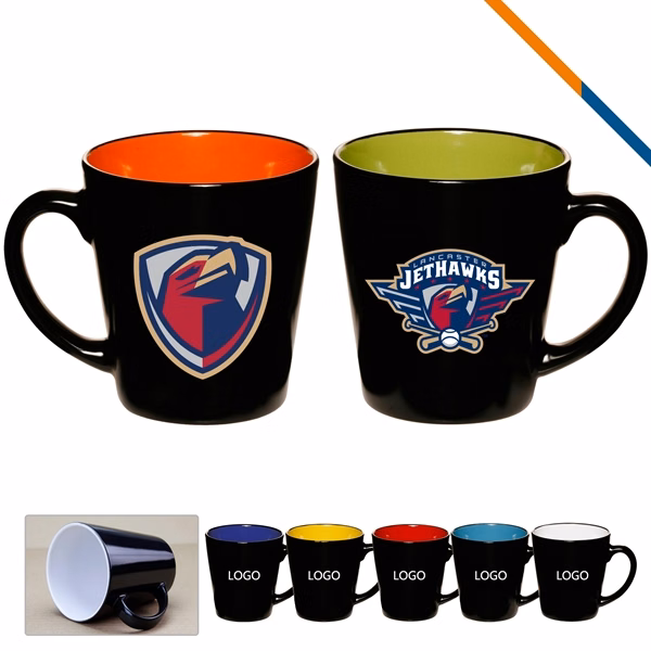 Custom 12 oz Ceramic Mug with Black Exterior & Glossy Interior — Office Coffee Promo