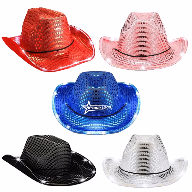 Festival LED Hat Cowboy Sequin Party Flashing Light Up Cap