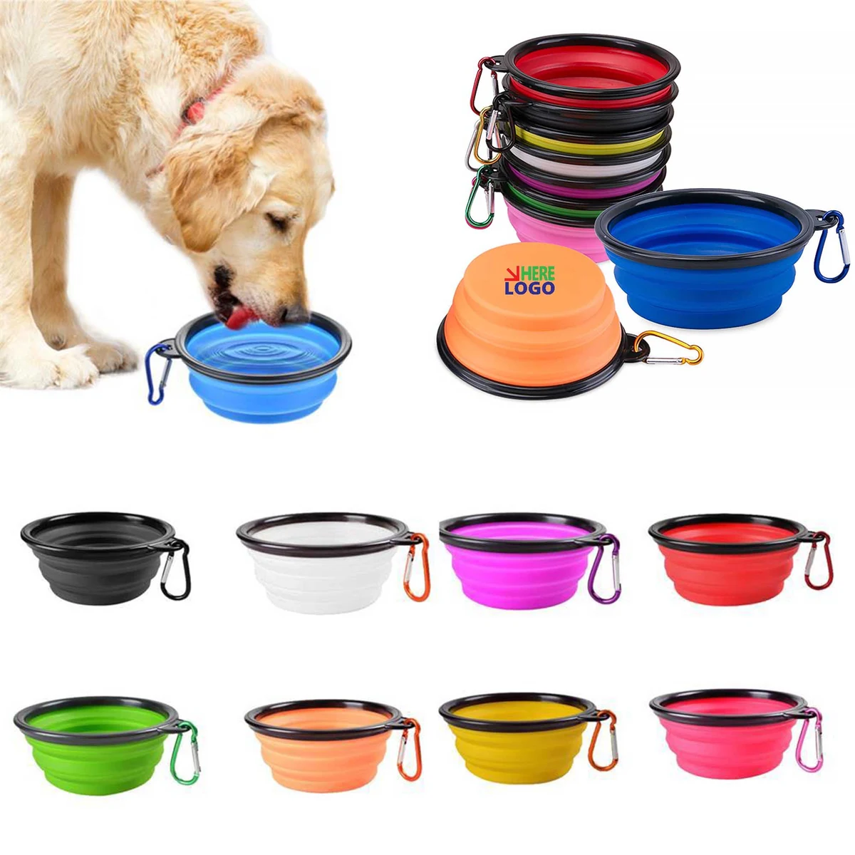 12Oz Collapsible Silicone Pet Bowl With Carabiner 1