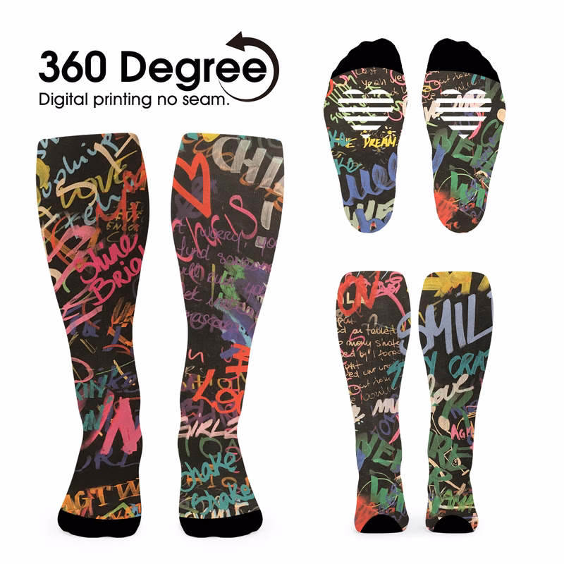 Free Shipping Seamless Full Color 360 degree Printing Socks