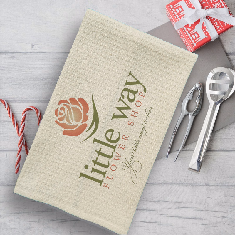 Cream Waffle Weave Kitchen Towel with Custom Print