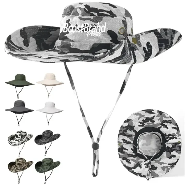 Custom Camouflage Wide Brim Boonie Hat with Chin Strap — Outdoor Sun Protection 1