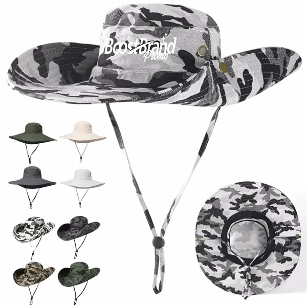 Custom Camouflage Wide Brim Boonie Hat with Chin Strap — Outdoor Sun Protection