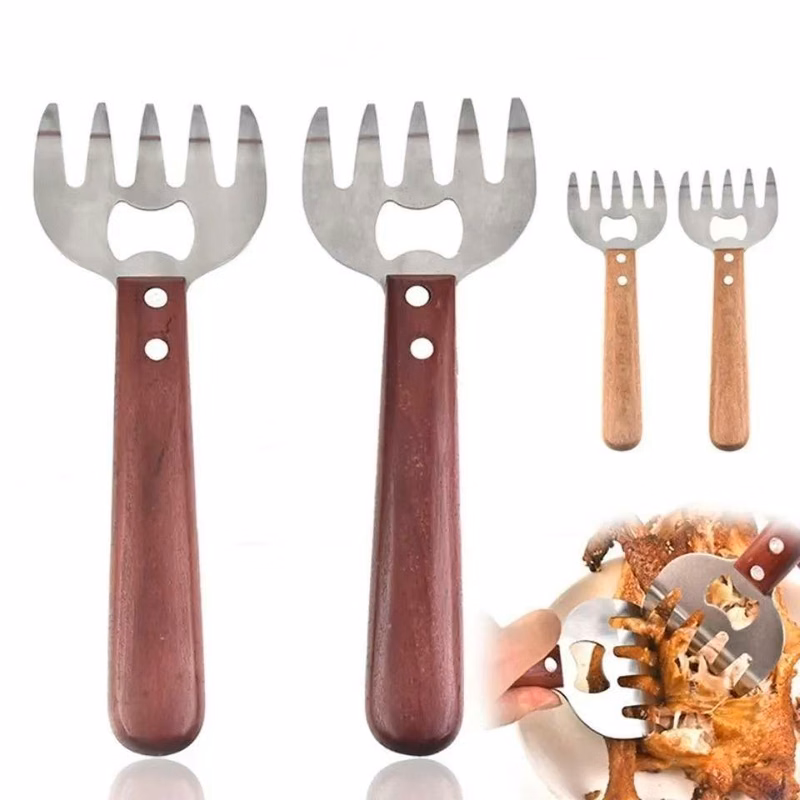 Stainless Steel Meat Claws with Long Wood Handle-2Pcs