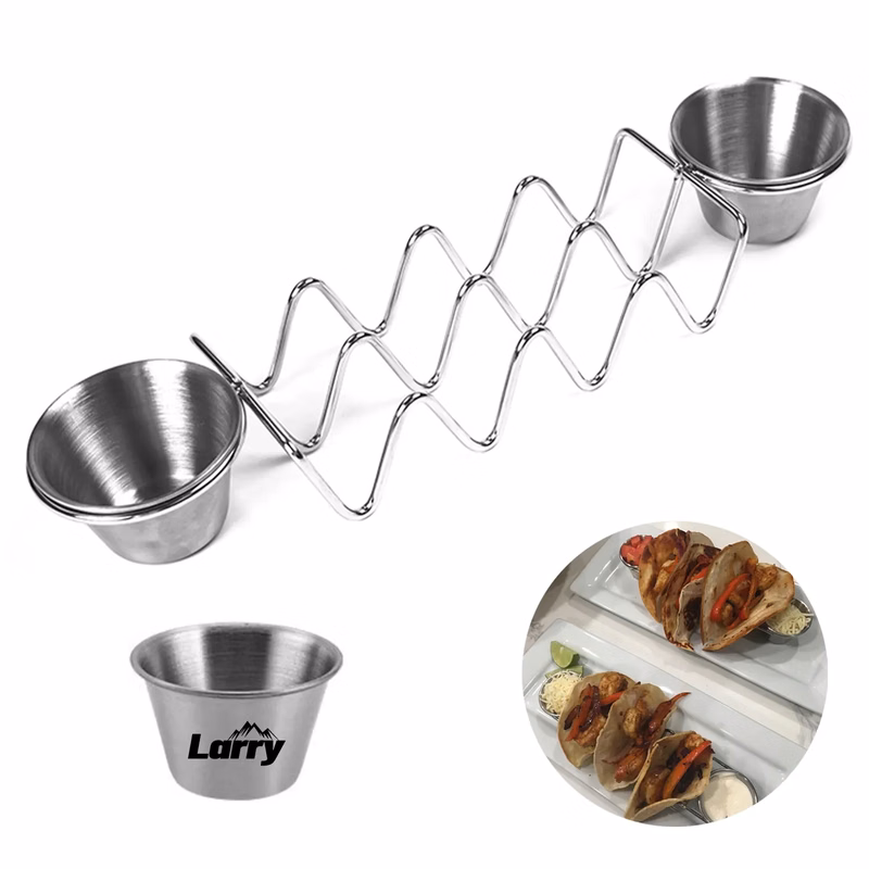 Taco Holder With Two Sauce Cups