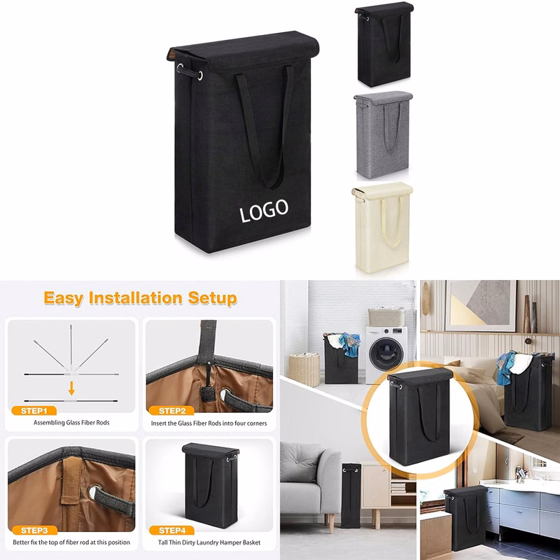 45L Slim Laundry Basket with Lid