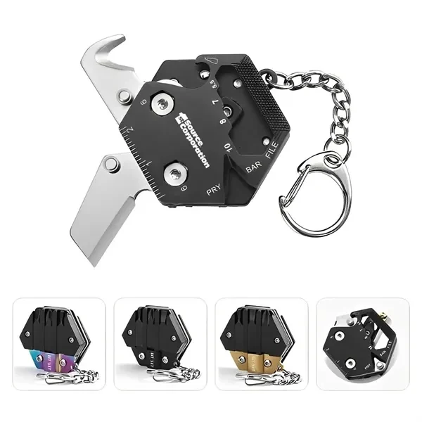 Custom Hexagon Folding Multitool Keychain — Portable 8 in 1 Emergency Kit 1