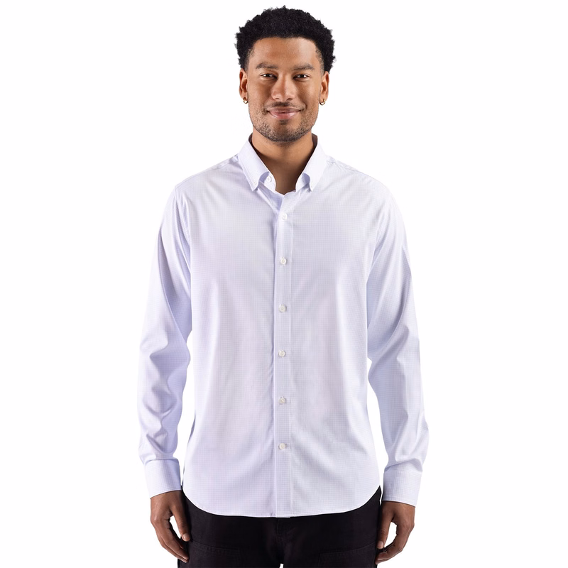 Cutter & Buck Skyline Windowpane Recycled Long Sleeve Button Down Mens Dress Shirt