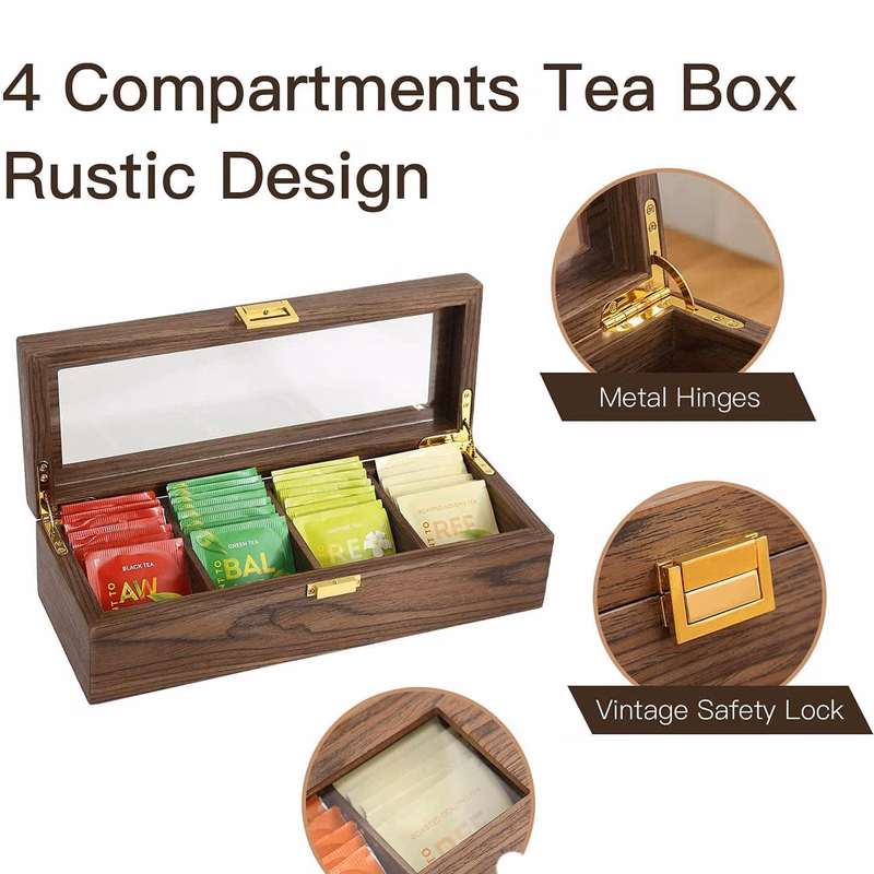 4 wooden comp tea box