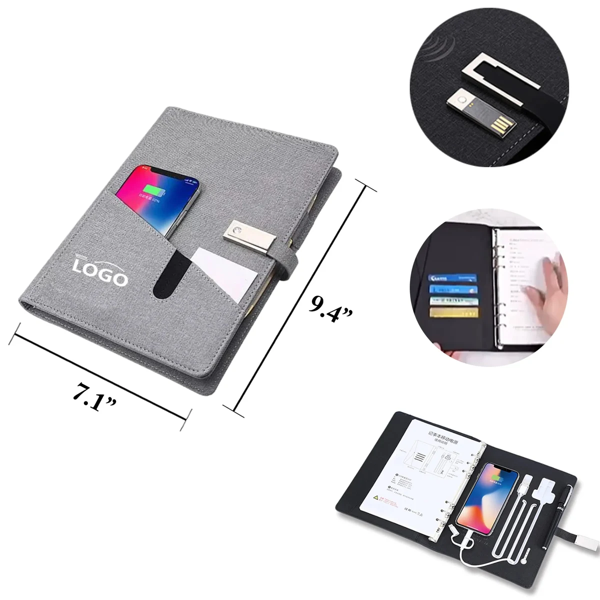 MOQ5 Multifunction Notebook with USB Wireless Charging 1