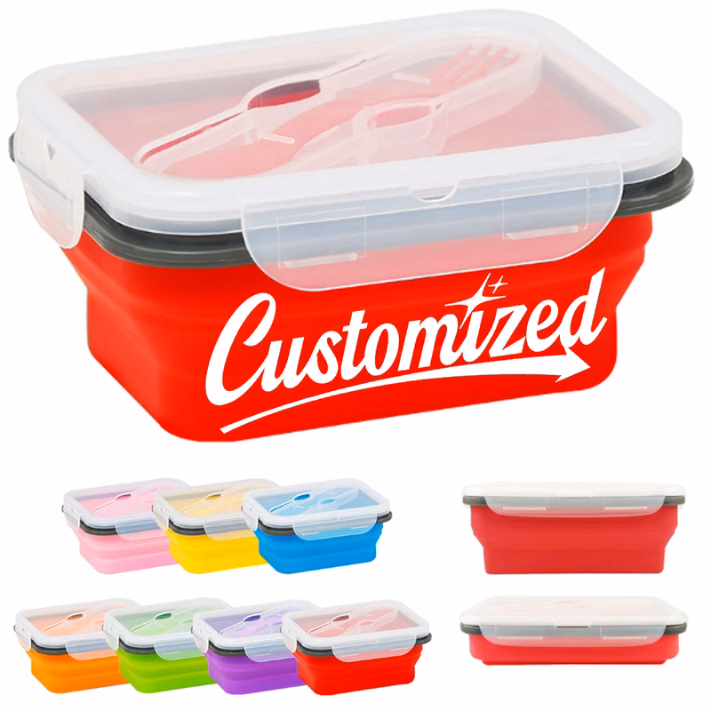 20Oz. Collapsible Silicone Lunch Box W/ Lid Utensil Slot