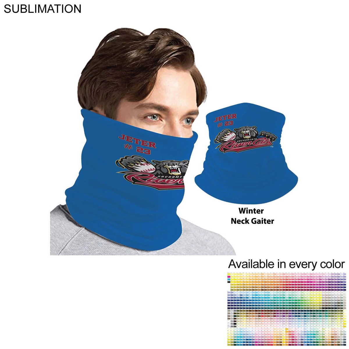 Team Neck Gaiter, Sublimated Tubular 2-ply Neck Gaiter, Moisture wicking, 4way stretch, Hemmed 1
