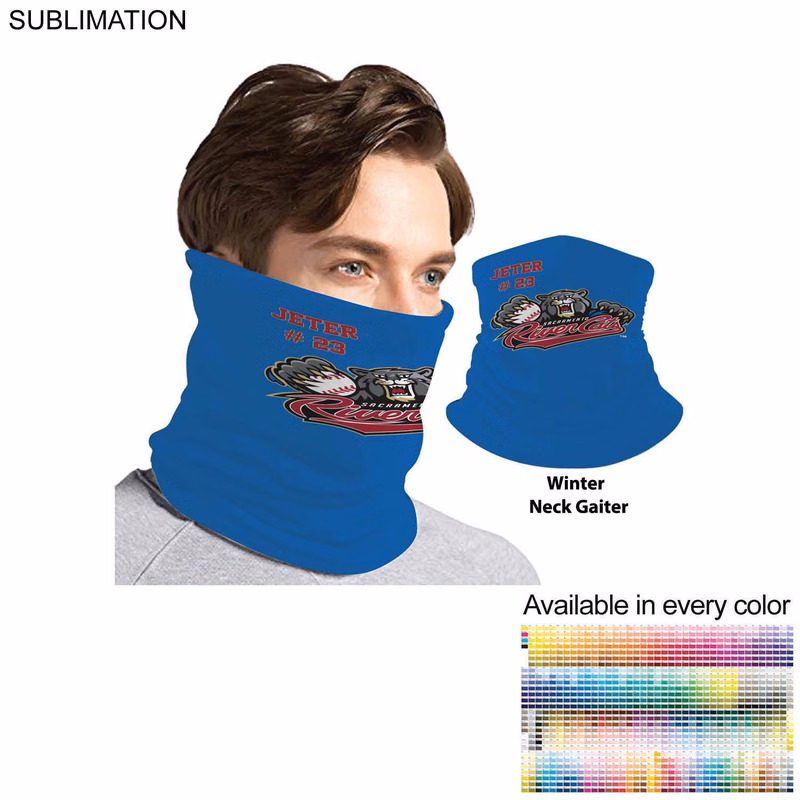 Team Neck Gaiter, Sublimated Tubular 2-ply Neck Gaiter, Moisture wicking, 4way stretch, Hemmed