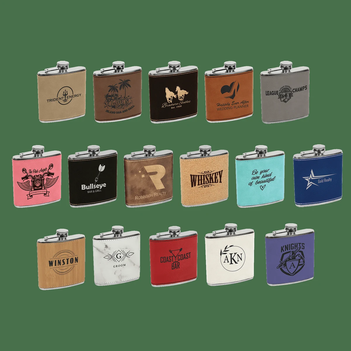 6 Oz. Laserable Leatherette Stainless Steel Flask, custom water bottle with logo imprint 1