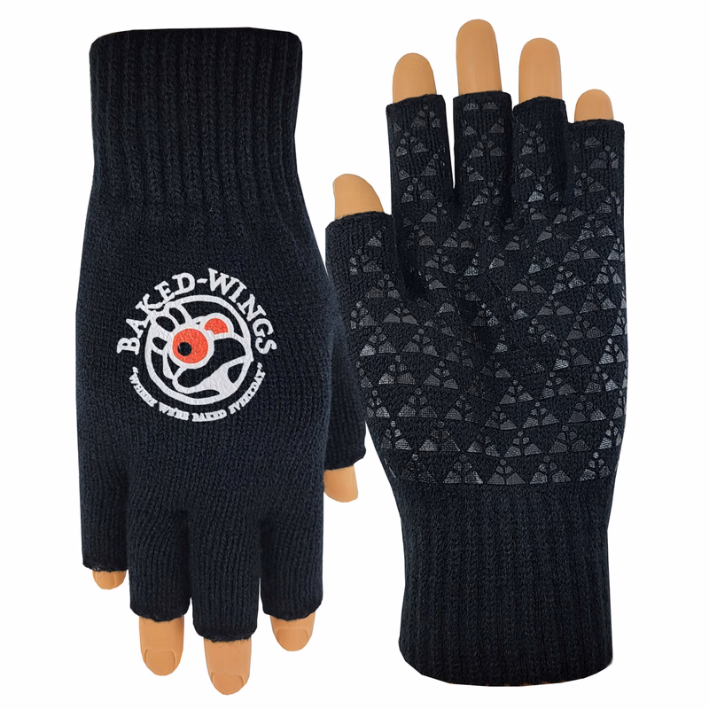 Fingerless Deluxe Knit Gloves with Gripper Palm with Oversized DTF