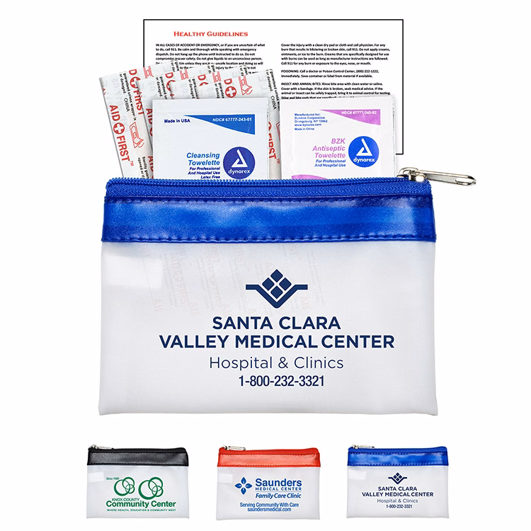 "SAFETY-ON-THE-GO" 7 Piece First Aid Kit in Colorful Zipper Vinyl Pouch