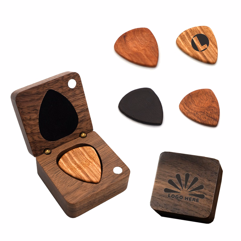 Custom Wooden Guitar Pick Set with Wooden Storage Box