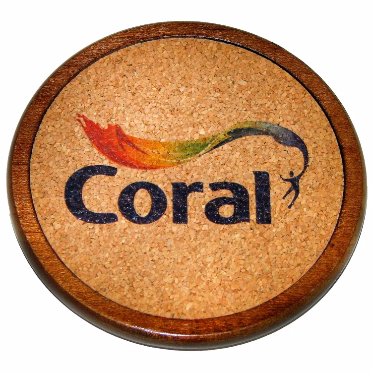 Round Wood Coaster with Cork Inlay