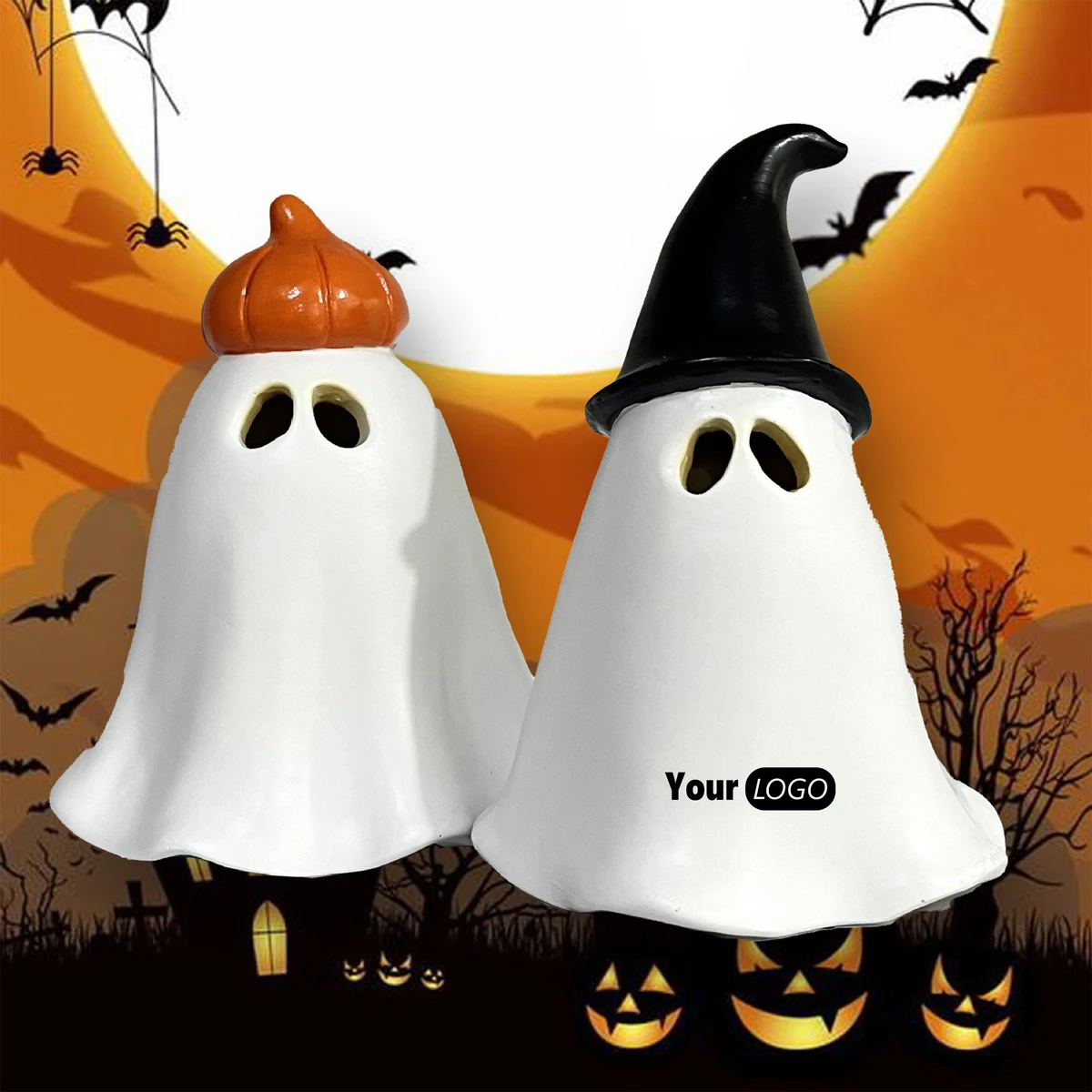 Resin Halloween Ghost Incense Burner ?C Eerie Glow With Pumpkin And Witch Hat 1