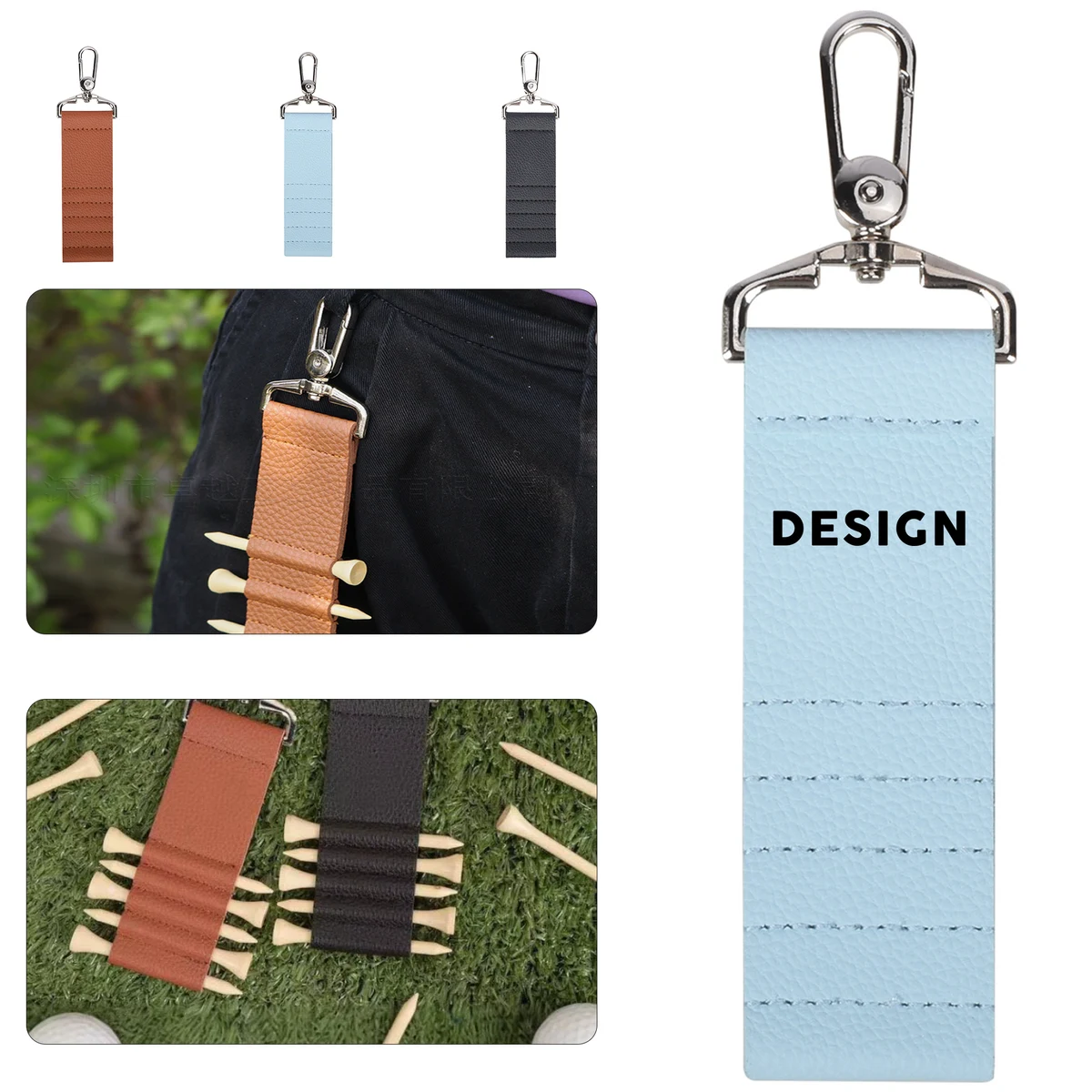 PU Leather Golf Tee Holder with Swivel Carabiner 1