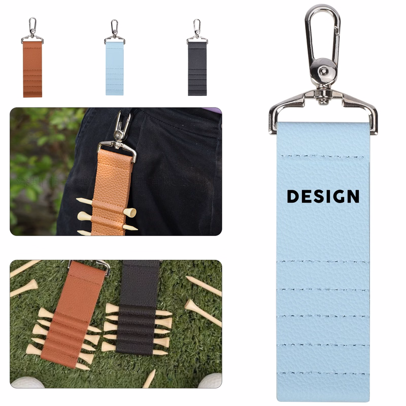 PU Leather Golf Tee Holder with Swivel Carabiner