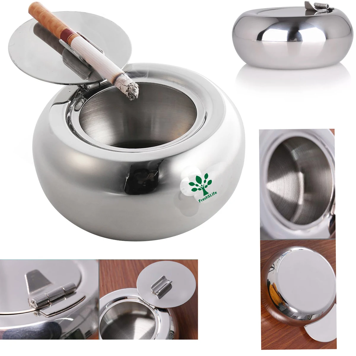 Stainless Steel Modern Tabletop Ashtray with Lid 1